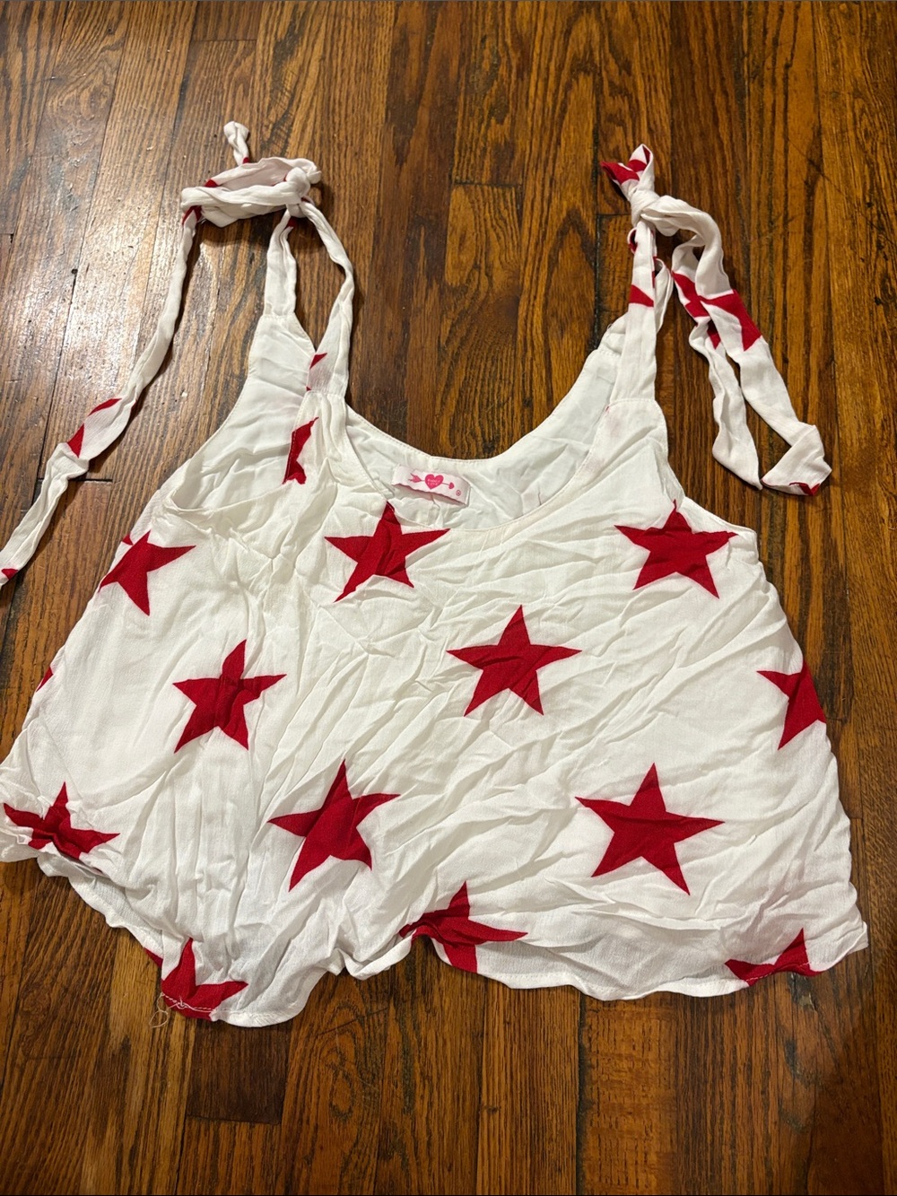 🎉Buddy Love White Tank Top with Red Star Print